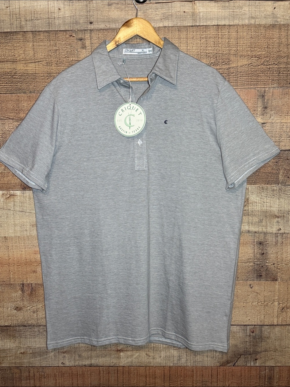 NWT Criquet Polo Shirt Mens XL Polo Short Sleeve Gray White 100% Organic Cotton
